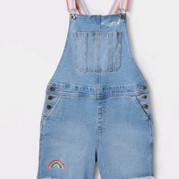 Target pride shortalls sz medium adult rainbow light wash pre-owned - Picture 3 of 13